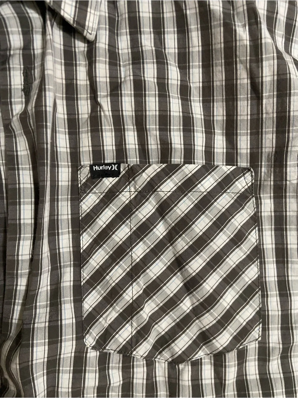 Hurley Men's Black and White Plaid Short-Sleeve Button-Down Shirt
